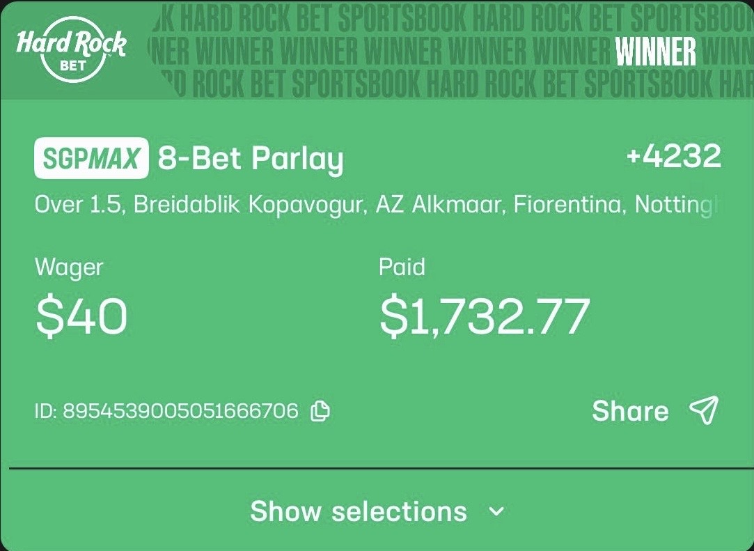 Hard Rock Bet Win - 8-Bet Parlay